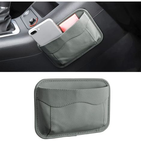 Autositz-Seitenorganizer, Mini-Autositz-Organizer aus Leder, Seitentasche zur Aufbewahrung von Autodokumenten, Ordnern, Handy, Schlüsseln und Geldscheinen (Grau) (1/5)