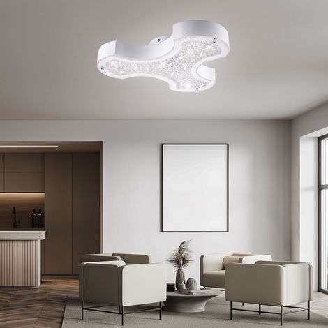 Deckenlampe Deckenleuchte Wohnzimmerleuchte Schlafzimmerlampe Esszimmerlampe Flurleuchte, Metall Glas Kristalle weiß, LED 12W 1020Lm 4000K neutralweiß, L 37 cm