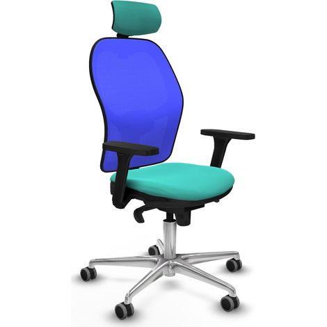Jorquera sincro malla azul similpiel turquesa brazos 3D base aluminio cabecero 2D ruedas 65mm engomada (1/5)