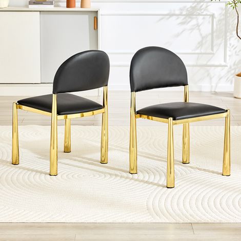 Ensemble de 2 chaises de salle à manger modernes, chaises rembourrées avec dossier semi-circulaire, chaises de cuisine en similicuir et pieds en métal, chaises uniquement (table non incluse), hauteur (1/4)