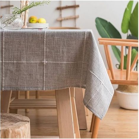 QAZQA Nappe en lin et coton très résistant pour tables rectangulaires Nappe en treillis à broder solide pour décoration de table à manger de cuisine (135x135 cm, Gris)