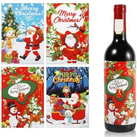 Autocollants Noël - 24pcs - Étiquettes Décoratives pour Bouteilles de Vin - 4 Modèles (1/4)