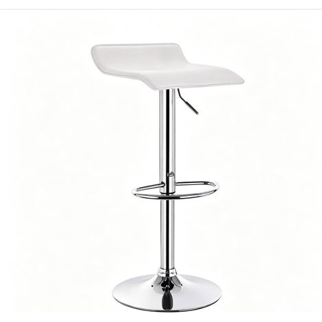 Tabouret de bar réglable en hauteur en cuir synthétique blanc avec base en acier chromé (1/5)