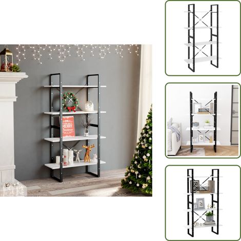The Living Store Libreria a 4 Ripiani Bianca 80x30x140 cm in Legno Multistrato - Libreria in legno multistrato