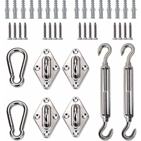 Kit 8 accessoires pour voile d'ombrage en acier inoxydable 6 mm, mousquetons et boucles pour pergola, jardin – Résistant aux UV–DELKEVIC