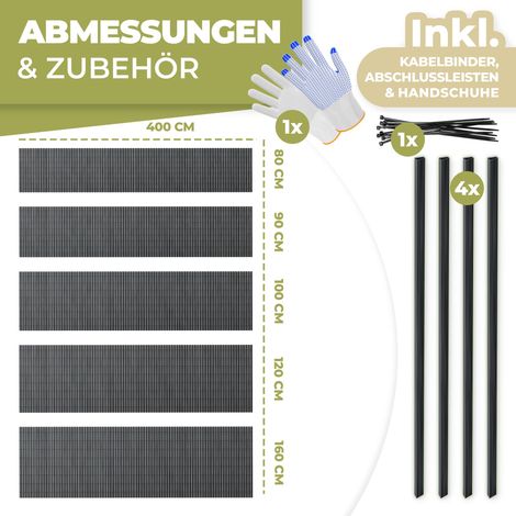 KESSER® PVC Sichtschutzmatte Sichtschutzzaun Balkonverkleidung Windschutz Wetterfest verstärkten Lamellen   für Garten   Balkon Terrasse Outdoor   Schwarz / 80 x 400 cm