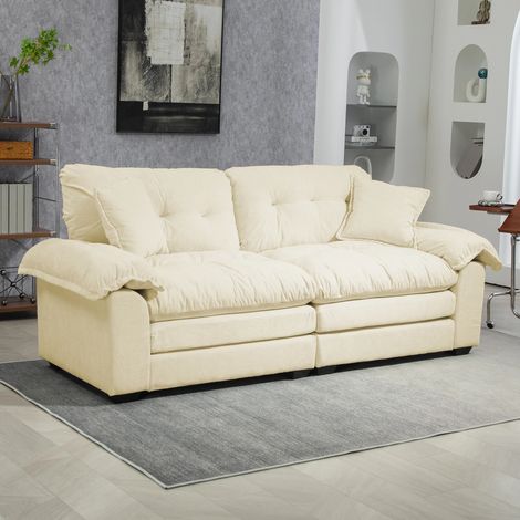 Canapé Droit 2 Places en Chenille,213cm Avec coussin,Ressorts Ensachés,Confort Longue Assise,Beige (1/5)