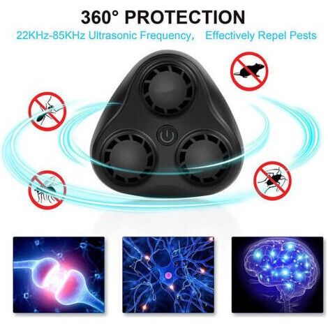 Répulsif Ultrason Souris Haute Puissance Pour Insectes Nuisibles Electriques et Ultrasons Insectes, Moustiques, Souris, Araignées, Fourmis, Rats, cafards (noir, Réglementation européenne 22