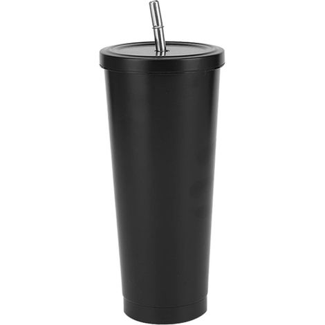 Tasse isotherme en acier inoxydable 750ml avec couvercle et paille, idéale pour café et boissons, parfaite pour voyage, bureau, camping, noir. (1/5)