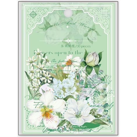 30 autocollants floraux vintage, papier décoratif naturel floral, stickers esthétiques pour DIY planner journal carnet art craft vert (1/5)