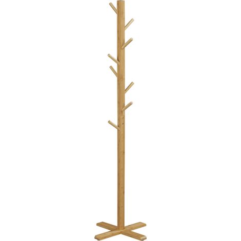 HOMCOM perchero de pie de bambú, perchero para ropa con 8 ganchos, forma de árbol, para colgar bolsas, sombreros en pasillo, 49,5x49,5x178 cm, natural