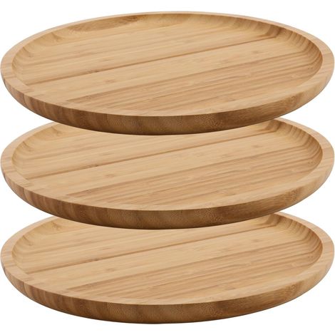 Lot de 3 soucoupes rondes en bambou de 20 cm pour intérieur et extérieur (1/5)