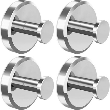 Set di 4 ganci a ventosa in acciaio inox color argento (6 x 6 x 4,5 cm) per il bagno. Ganci riutilizzabili per asciugamani, accappatoi e spugne da doccia. (1/5)