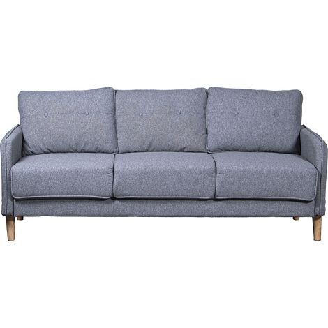 Canapé 3 places en polyester gris avec pieds en bois d'hévéa 189 x 75 x 86 cm, hauteur d'assise : 46 cm. (1/5)