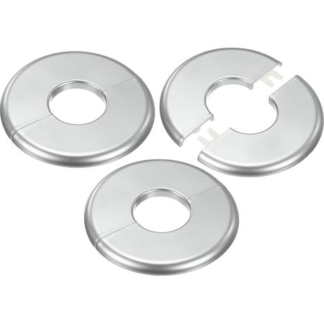 3-Pack Wall Split Flange, Round Plate ABS Self-Adhesive Hole Covers for Pipe Accessories 32mm/32mm Dia Plumbing Ceiling/Floor [Silver, 6.5mm/0.26in H] (1/5)