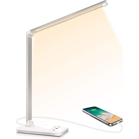 LED-Tischleuchte, 3 dimmbare Farbtemperaturmodi, 5 Helligkeitsstufen, flexible Touch-Steuerung, Augenschutz, Nachttischlampe mit USB-Anschluss und Timerfunktion (1/4)