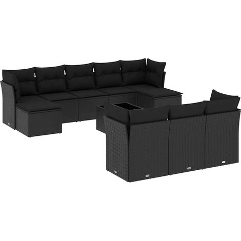 Maison Exclusive - Salon de jardin 11 pcs avec coussins noir résine tressée (1/5)