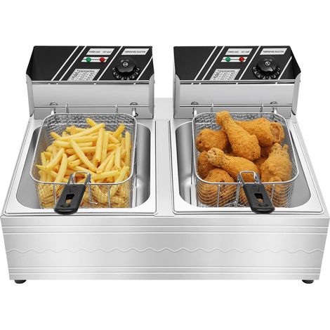 HAUTOUR Friteuse Électrique Professionnelle Double Bac, Friteuse Commerciale 6L+6L Inox avec Thermostat 60-200°C, Chauffage Rapide 5000W, Paniers Suspendus, pour Restaurant Snack (1/5)