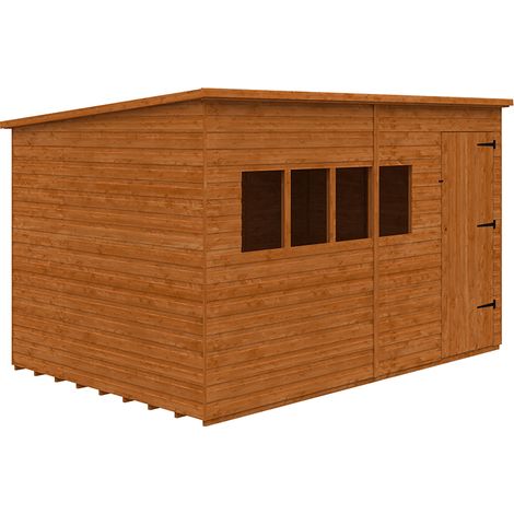 12 x 8 Feet Deluxe Pent 12mm Shed - Solid Wood/Softwood/Pine - L355 x W235 x H217.3 cm - Burnt Orange