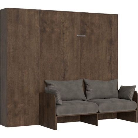 Armoire lit 140x190 avec canapé et colonne de rangement bois noyer Kanto-Couleur Microfibre 32 (1/5)
