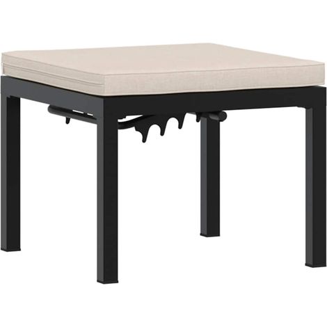 Tabouret de jardin, Pouf de jardin,Repose-pied avec coussin noir acier enduit de poudre CFW25484 (1/5)