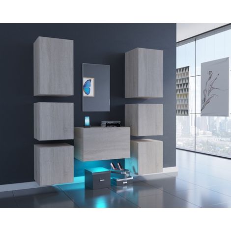 Ensemble de 7 meubles d'entrée muraux et un miroir F3, chêne sonoma