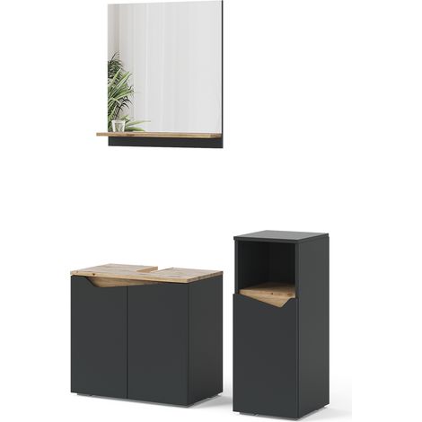 Set di mobili da bagno Marelle, Antracite, 3 pezzi, con cabinet midi, Vicco