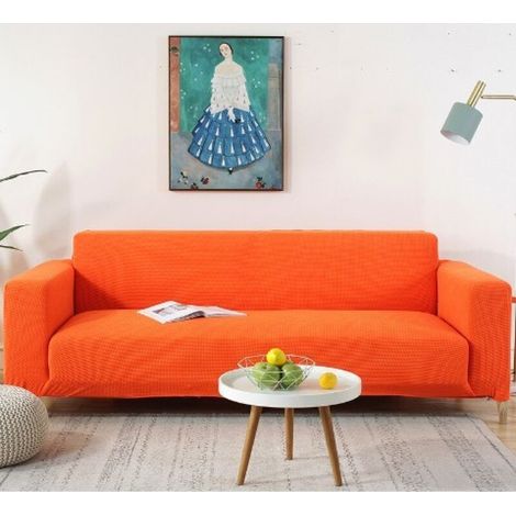 Housse de canapé élastique - convient aux familles avec enfants et animaux domestiques - orange, convient aux canapés de 190 à 230 cm. (1/5)