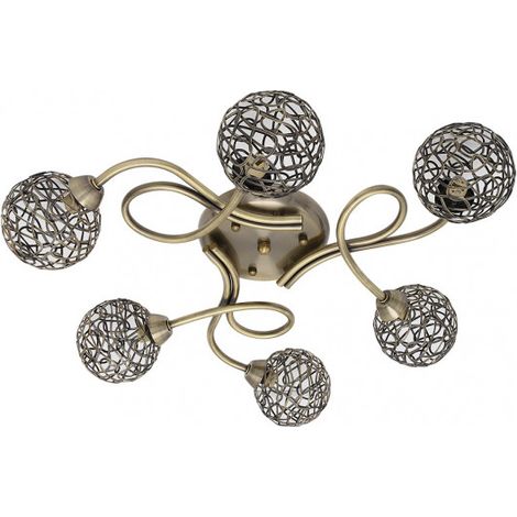 Plafon de 6 luces modelo LYON cuero FABRILAMP