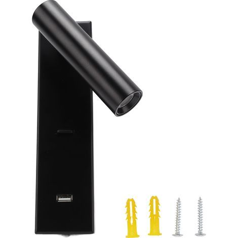 LED wall-mounted reading lamp, simple and elegant, with switch, USB port, for indoor bedroom, 100-240V (1/5)