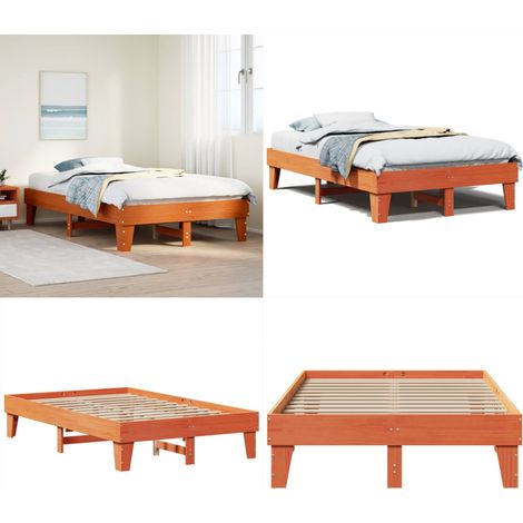 Estructura de cama sin colchón madera maciza marrón 135x190 cm - Estructura de cama - Cama sin colchón