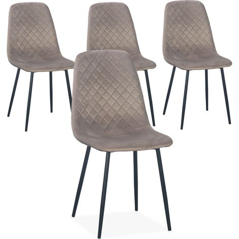 Lot de 4 chaises matelassées Norway Velours Taupe Pieds Noir