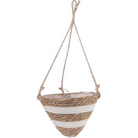 VICASKY Pot de fleurs suspendu en paille pour l'intérieur et l'extérieur, panier balcon (1/4)