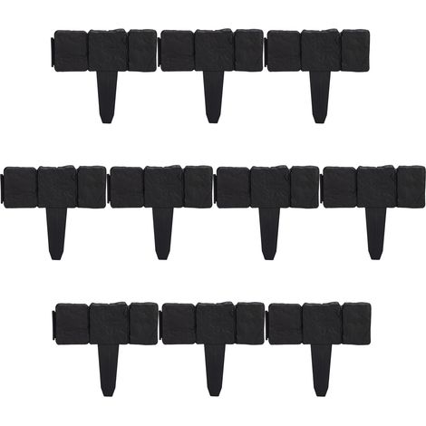 Relaxdays Recinzione da Giardino, Set da 10 Pareti, Bordure per Aiuole, Aspetto Pietra, in Plastica, HxL 10x25 cm, Nero (1/5)