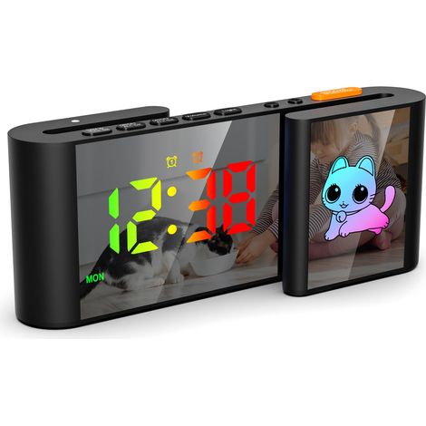 Sveglia digitale, orologio digitale a forma di gatto, orologio LED di tipo S, 11 colori da cartone animato, dimmer, volume, snooze, luce notturna per comodino, camera da letto, arredamento per la stan