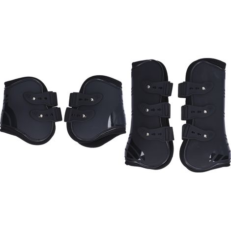 Lot de 4 guêtres de protection pour tendons de chevaux, en polyuréthane souple et résistant à l'usure. Modèle noir, avant et arrière, taille XL. (1/5)