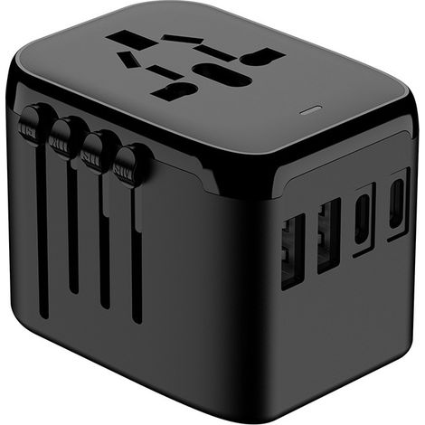 Chargeur de voyage avec 2 prises universelles USB + 2 prises C et adaptateur multi-charges. (1/5)