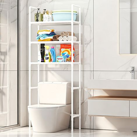 Support multifonction pour toilettes et salle de bain, étagère multi-niveaux en fer antirouille, structure trapézoïdale stable (1/5)