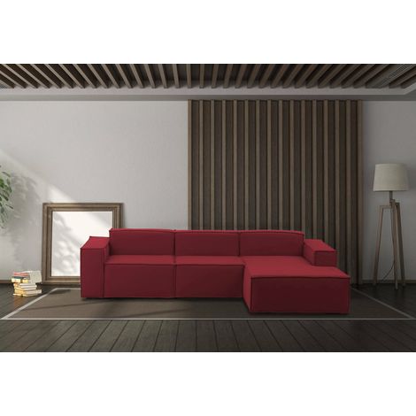 Talamo Italia Sofá fijo Giovanna, Sofá modular 3 plazas península derecha, 100% Made in Italy, Sofá moderno en tela, Cm 300x170h70, Rojo, con embalaje reforzado (1/5)