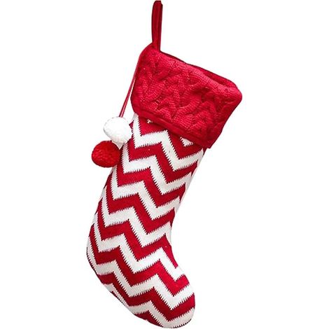 Chaussettes de Noël tricotées de 40 cm, rayures rouges et blanches, motif rennes, à suspendre pour la décoration de Noël en famille. (1/5)