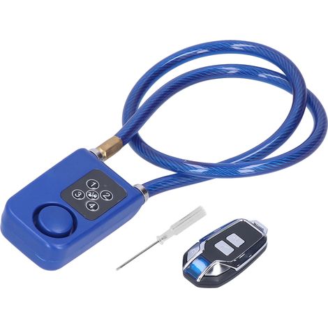 Antivol câble alarme 110dB étanche IP55 avec télécommande et code 4 chiffres pour vélo bleu acier inoxydable robuste (1/5)