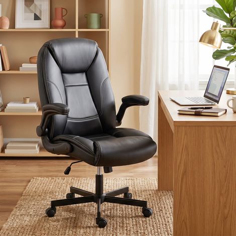 Chaise de bureau ergonomique avec accoudoirs réglables, réglage en hauteur et fonction bascule, noire (1/5)