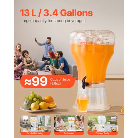 Distributeur de Boissons avec Grande Capacité 13 L, Fontaine à Eau en Plastique, Distribution d’Eau Jus Limonade Thé Glacé, avec Ro… (1/5)