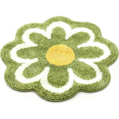 CCYKXATapis de bain rond à fleurs, tapis de salle de bain, cuisine et salon, tapis doux et antidérapant à motifs floraux adapté à un usage domestique (Vert) (1/5)