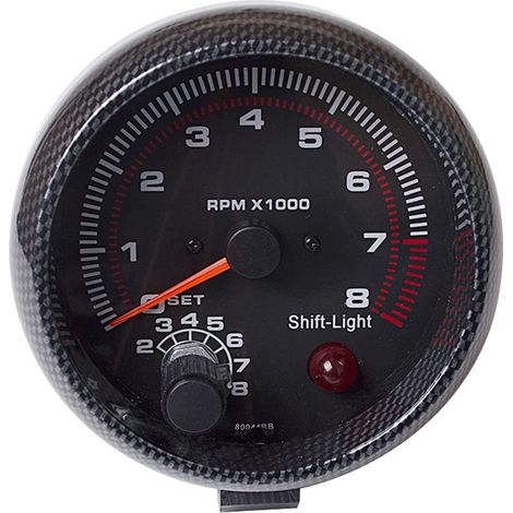 Tacómetro universal de fibra de carbono para coche, 3,75 pulgadas, luz blanca para cambio de marchas 0-8000 rpm