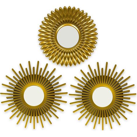Miroir Murale 3 Pièces Miroir Rond pour Decoration Murale dans Maison, Salon et Chambre Miroir Soleil Accrocher au Mur Original Cadeau Femme et Maman Miroir Doré pour Décoration (1/5)