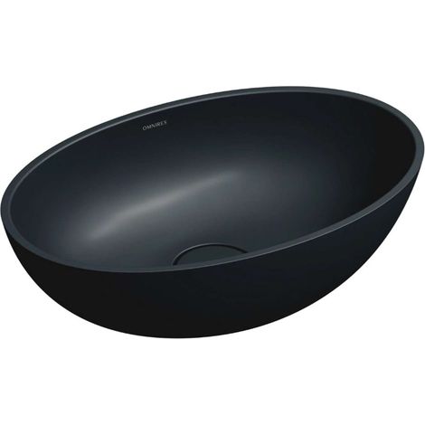 OMNIRES Shell M+ - Lavabo sobre encimera 50x32 cm, sin rebosadero, sin orificio para grifería, negro mate SHELL500UNBLV (1/3)