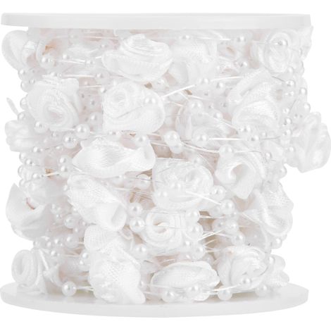 Guirlande de perles de perles artificielles roses (10 m/rouleau) en fil de fer blanc, pour décoration de mariage à faire soi-même. (1/5)