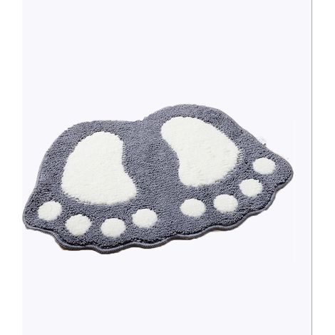 Tapis de bain antidérapant, Tapis de cuisine salle de bain, motifs doux et confortables, absorbe la baignoire pour la chambre à coucher, cuisine, couloir, entrée, coton, gris, moyen 60  40CM (1/4)