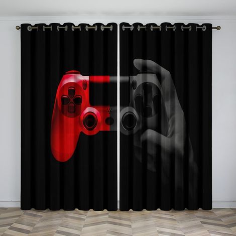 Console de Jeu occultante à œillets Exquis, Noir et Rouge, Rideaux à Isolation Thermique, 87x85 Pouces, 2 Panneaux pour Salon/Chambre à Coucher/pépinière - 87x85 Inch (1/5)